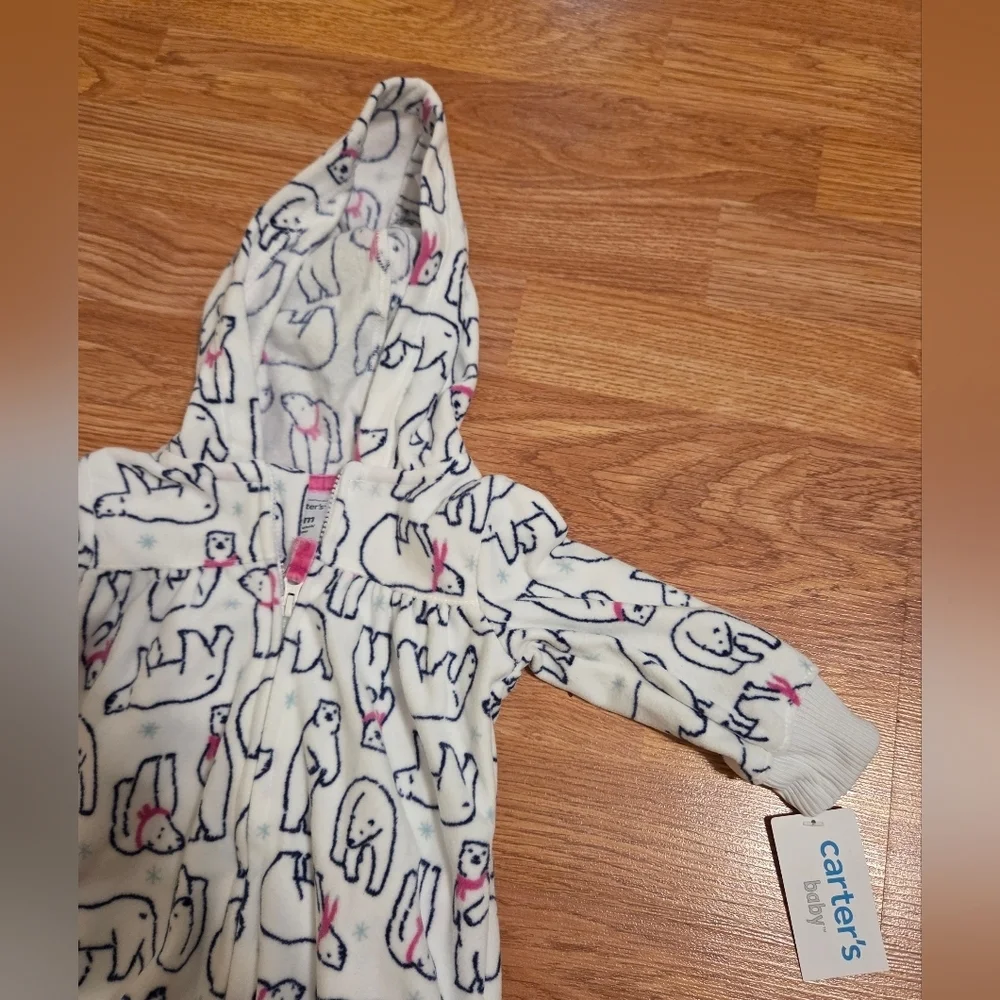 Carter's Baby Girl NWT Polar Bear Pajama Set 3M-18M White and Pink